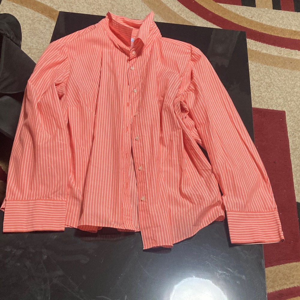 Izod Coral and White Striped Shirt
